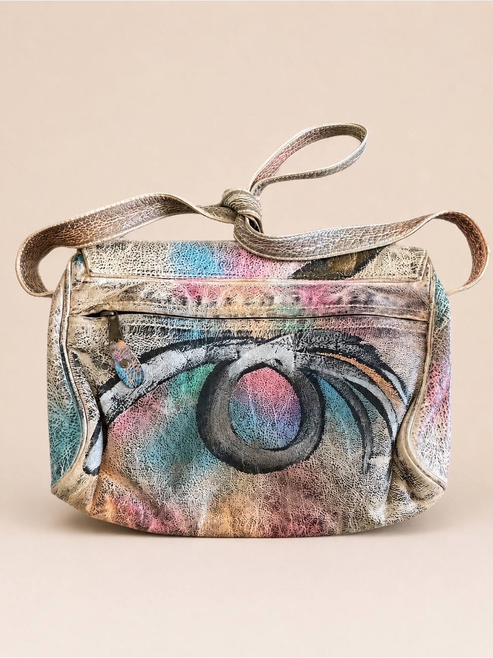 OOAK VTG 80s Custom Brit Rosen Leather Shoulder Bag Purse Hand Painted Signed - Picture 7 of 15